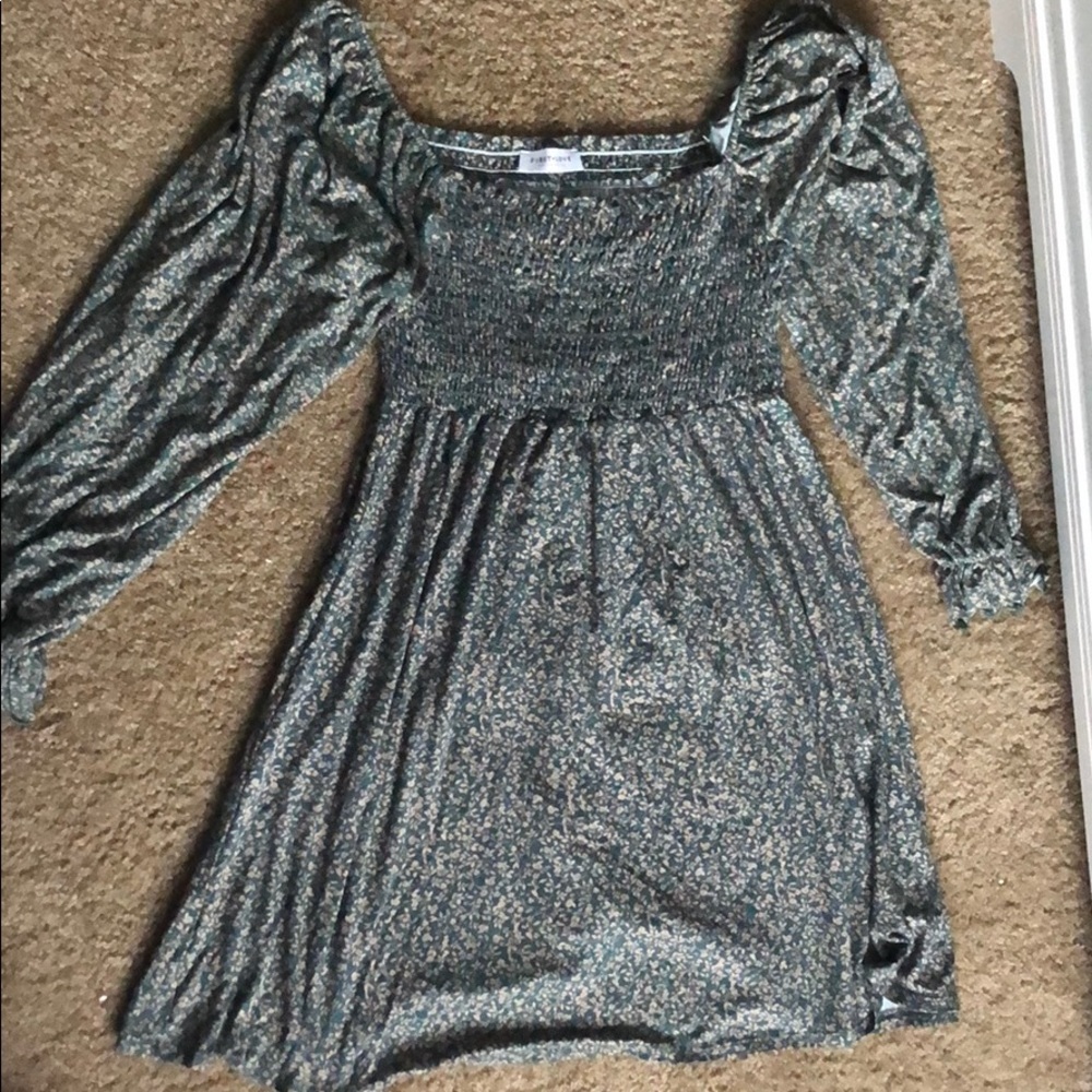 Teal Floral Smocked Peasant Sleeve Maternity Dress